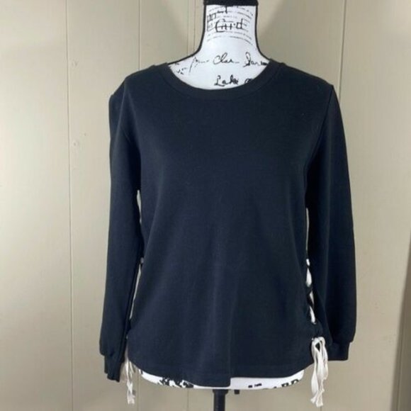 Anthropologie Tops - W5 Anthropologie Lace Side Crew Neck Black Sweatshirt  Medium